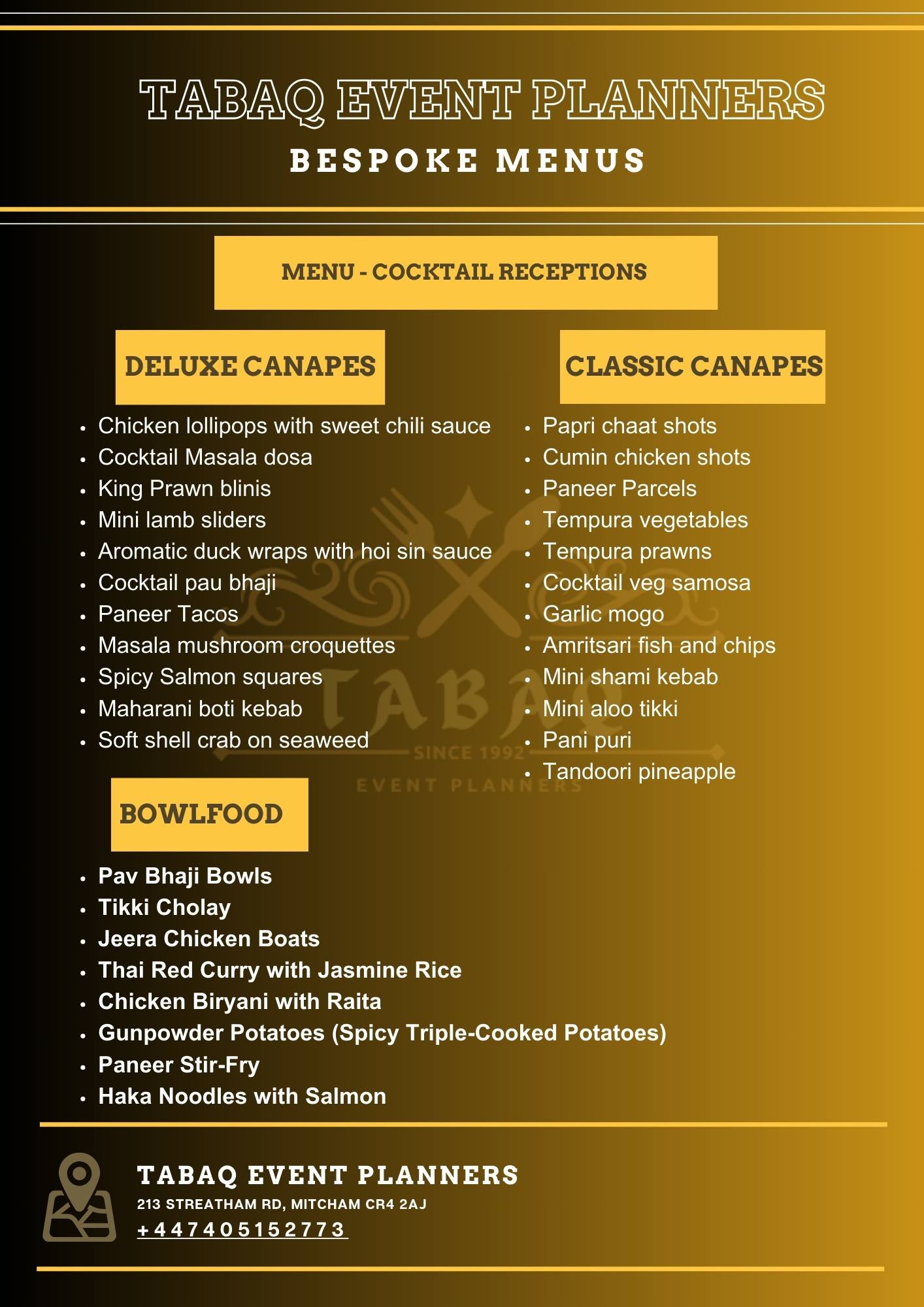 Cocktail Catering Services from TABAQ EVENT PLANNERS BESPOKE MENUS 2