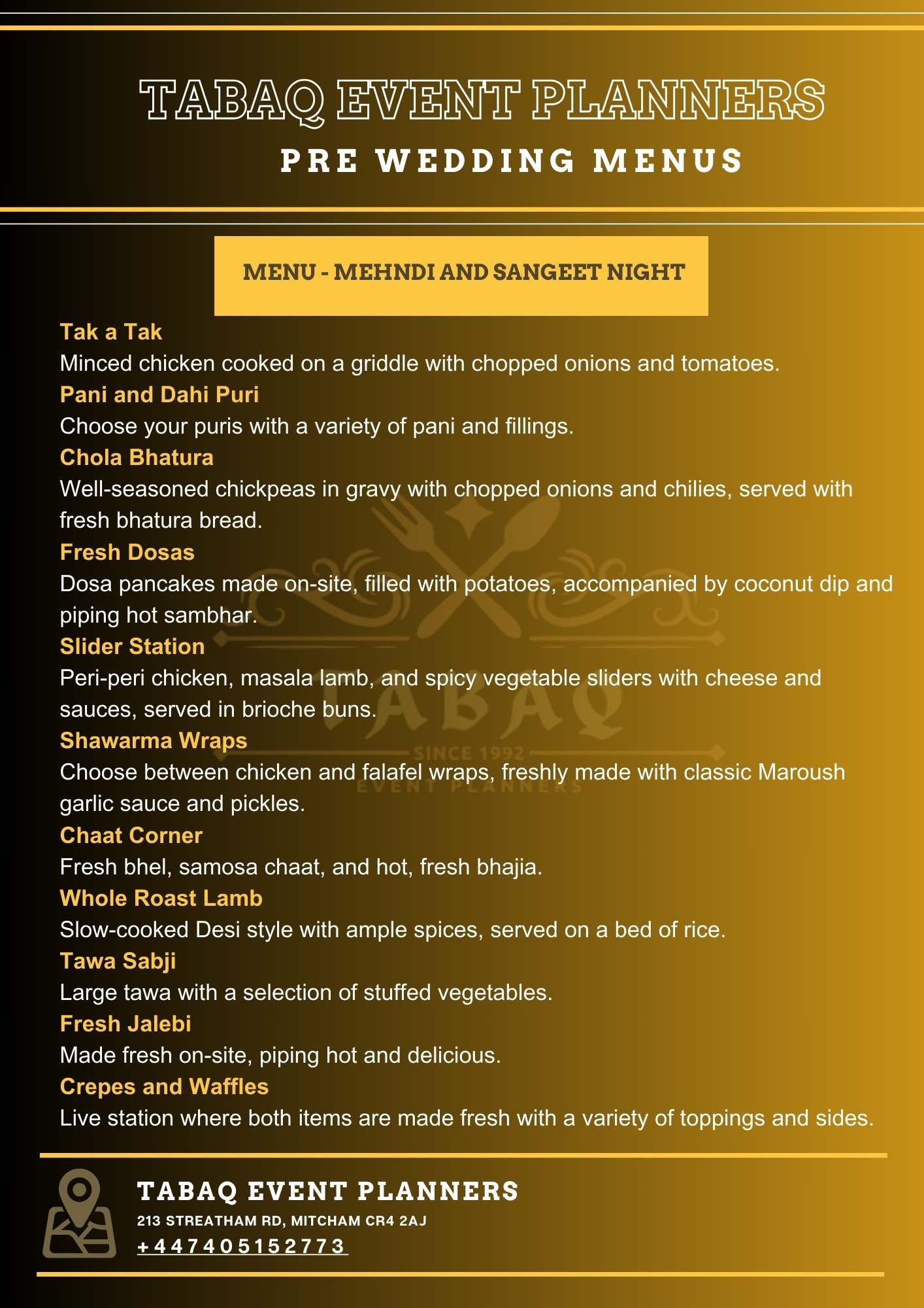 Mehndi Catering Services in UK related to Pre Wedding Menu